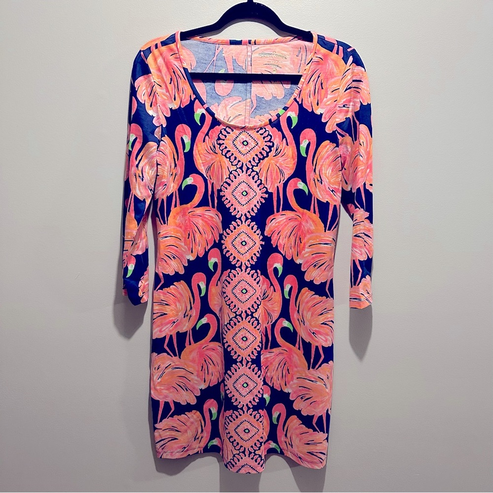Lilly Pulitzer Flamingo Print 3/4 Sleeve Dress
